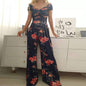 European And American Fashion Off-shoulder Printed Temperament Commute Casual High Waist Jumpsuit Women