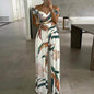 European And American Fashion Off-shoulder Printed Temperament Commute Casual High Waist Jumpsuit Women