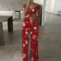 European And American Fashion Off-shoulder Printed Temperament Commute Casual High Waist Jumpsuit Women